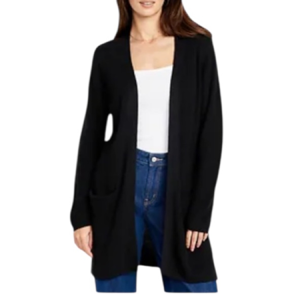 Old Navy black longline open front draped cotton cardigan size medium tall